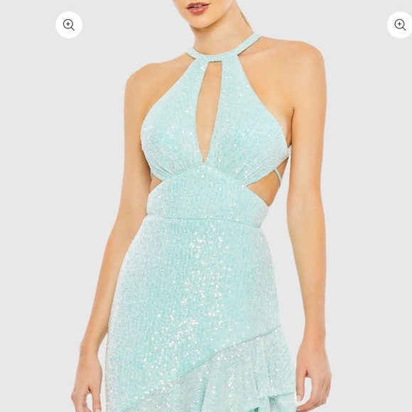 Ieena for Mac Duggal A11274 Elegant Aqua Halter Dress - Picture 2 of 11